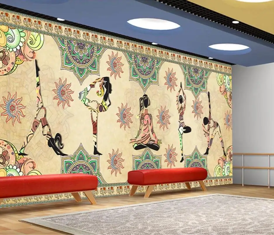 Тайская индийская студия для йоги Танцевальная музей здоровья фрески фон