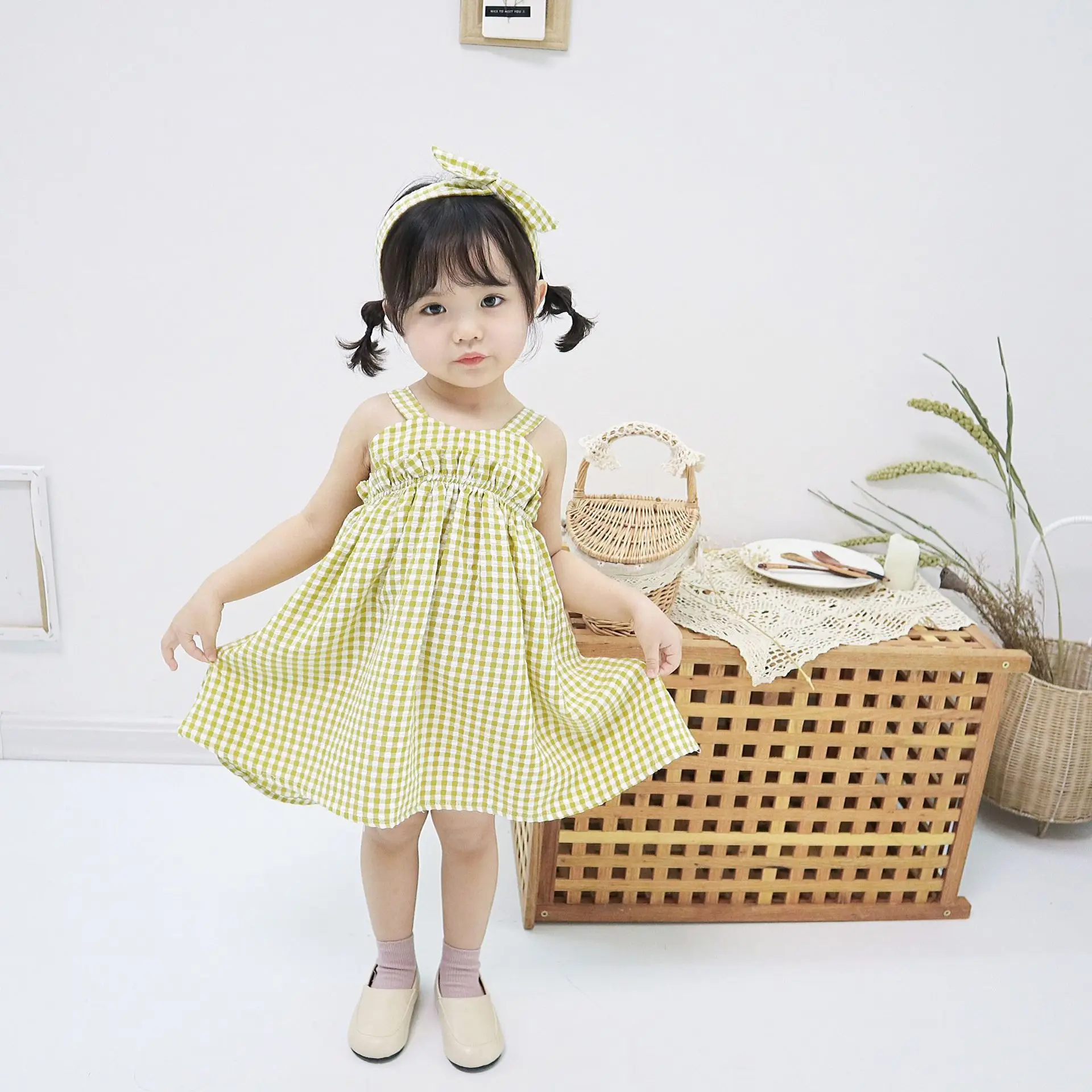 Новинка 2019 года детское платье летний сарафан без рукавов платья в клетку для