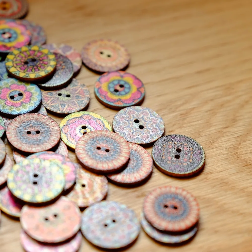 Разнообразные круглые деревянные пуговицы mo с двумя отверстиями для шитья набор