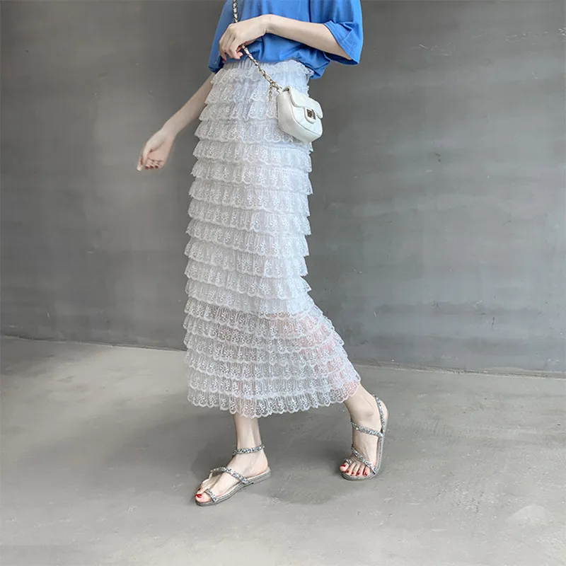 Летняя многослойная юбка пачка с кружевной сеткой средней длины 2019|Женские юбки|