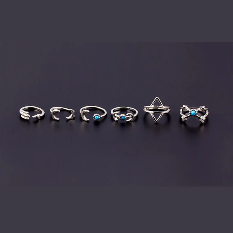 6 шт. старинные пляж стимпанк луна стрелка кольцо комплект Anillos старинное серебро