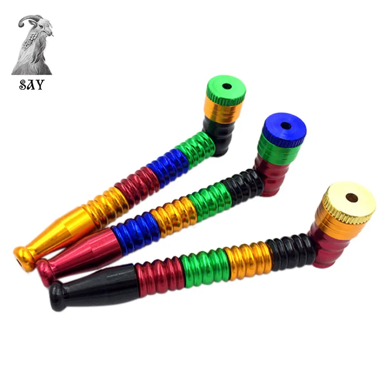 

SY High Quality Aluminum Alloy Metal Pipes Portable Creative Smoking Herb Tobacco Pipes Narguile Herb Grinder Cigarette Holder
