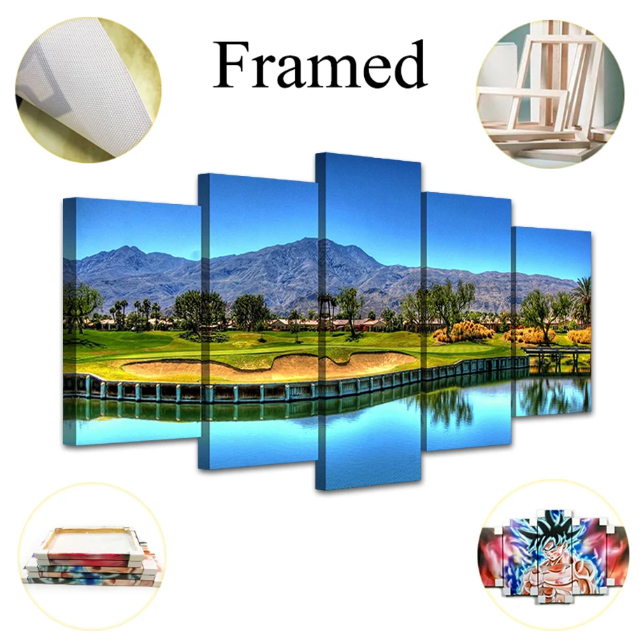 Aizvisn 5 Piece Mountain Golf Course Landscape Poster Modern Wall Art HD Printed Canvas Painting Home Decor Lake Pictures Framed | Дом и сад