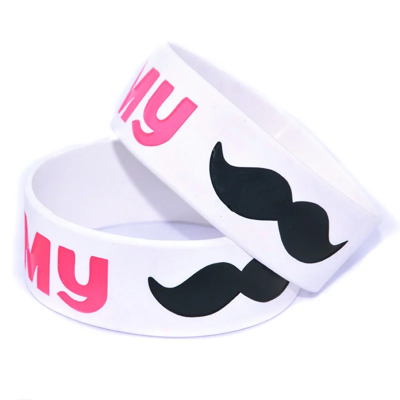 

1PC Kiss My Mustache Silicone Bracelet 1 Inch Wide White