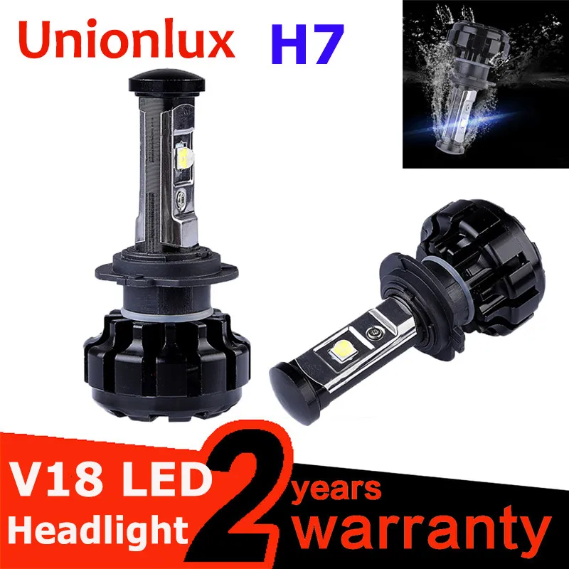 Передние фары для автомобиля Unionlux V18 H7 LED H4 hi low светодиодный H11 H8 9005 9006 8000LM 6500K 12V 24V