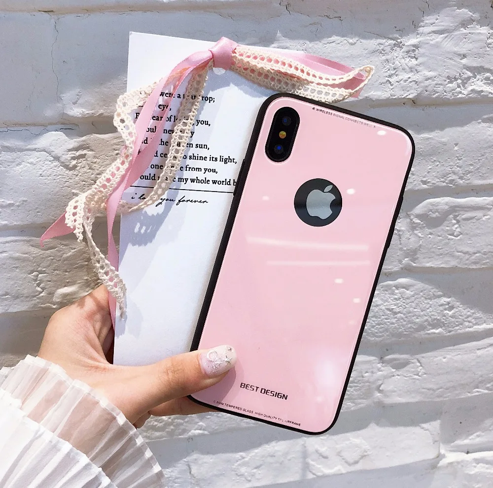 Случаях роскоши зеркало Капа чехол для iPhone 6 S 7 8 Plus X Закаленное стекло чистый цвет