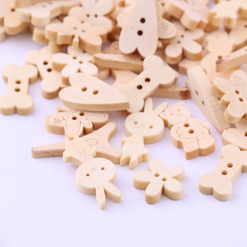 100 шт. деревянные пуговицы в виде животных кроликов бабочек сердечек|wooden buttons|wooden