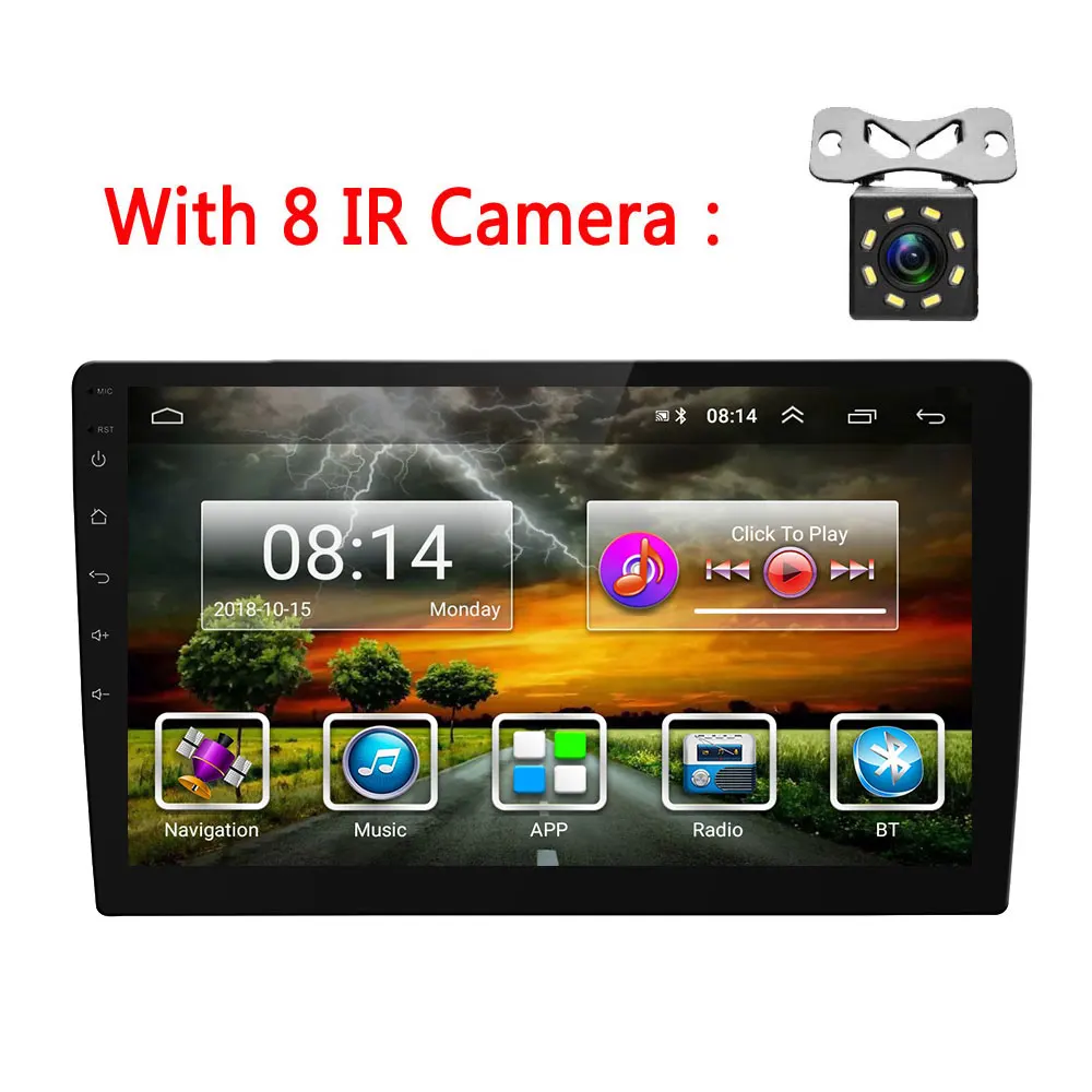 With 8 IR Camera AMPrime автомобильный радиоприемник 10,1 ''большой экран Android навигация мультимедийный плеер wifi Bluetooth зеркальная связь USB Авторадио DAB радиоприемники - Цвет: With 8 IR Camera