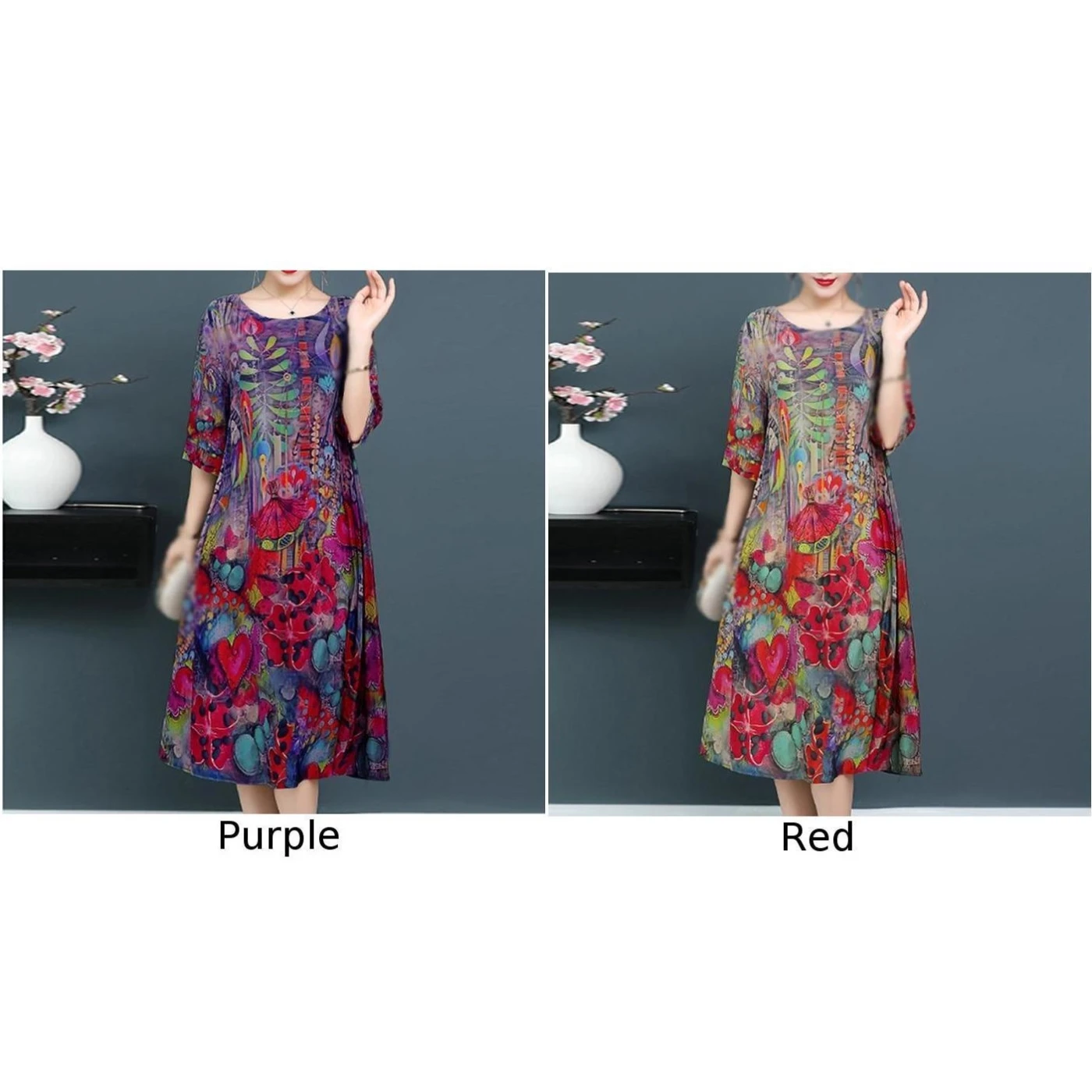 Свободное платье большого размера с принтом повседневные летние шелковые