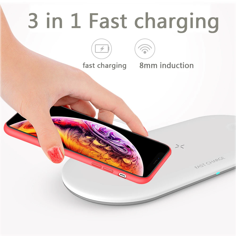 Беспроводная зарядная площадка 3 в 1 Qi для Iphone watch Series 1/2/3/4 Airpods iPhone Xs/Xs Max/XR/X samsung S10/S10