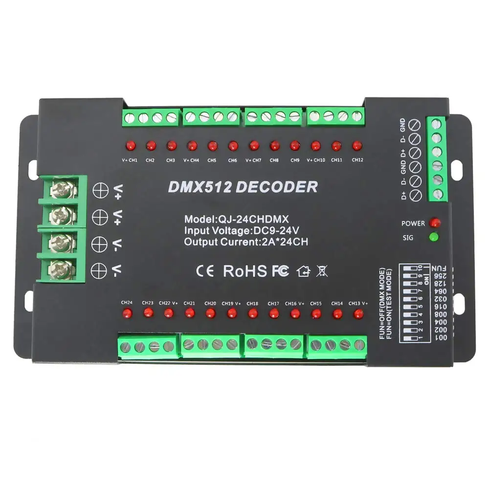 Высокомощный 24 канальный светодиодный контроллер декодера DMX DMX512 драйвер
