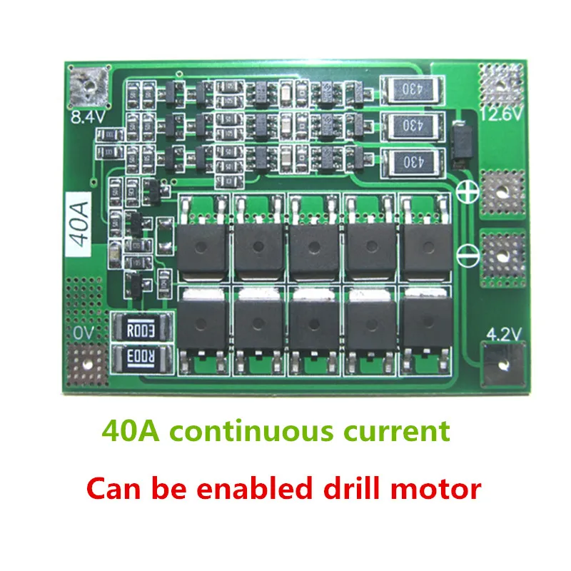 Защитная плата PCB BMS зарядного устройства литий ионной батареи 3S 40A для двигателя