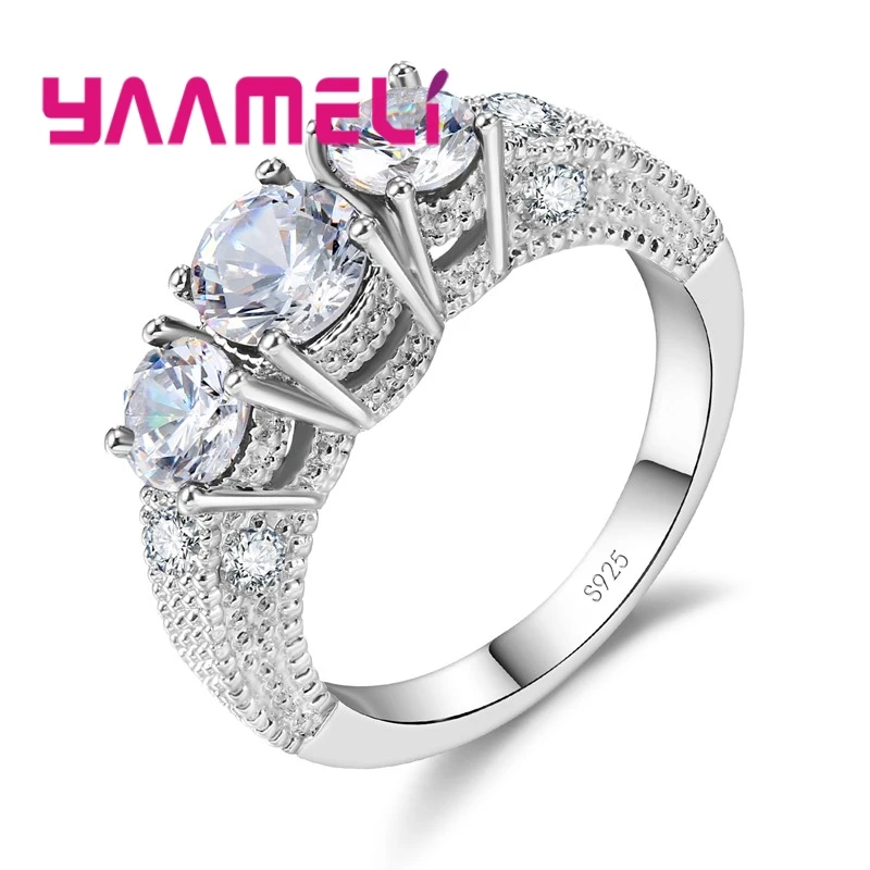 

Hot Selling Wedding Jewelry Accessory 925 Sterling Silver Woman Luxury Multiple Colors Ring With Shinning Crystals