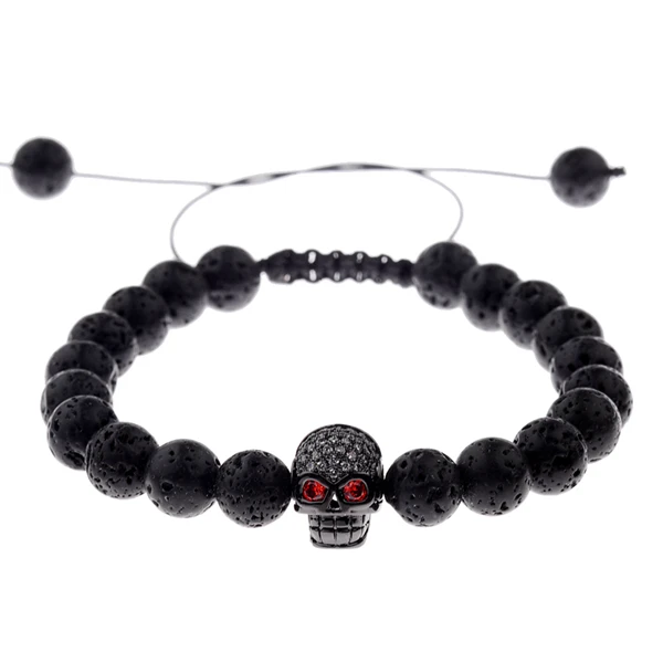 Золотой цвет Талисманы 8 мм Скелет искусственный камень лавы BraceletsCZ циркон проложить шарик Веревка Плетеный мужской Исцеление баланс энергии счастливый браслет - Окраска металла: Золотой цвет