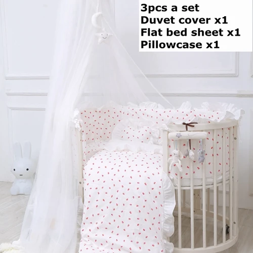 3pcs set Индивидуальный Комплект постельного белья для новорожденных, постельное белье для девочек с бампером и клубничкой, белое, розовое, Филигранное, детское одеяло, простыня из хлопка - Цвет: 3pcs set