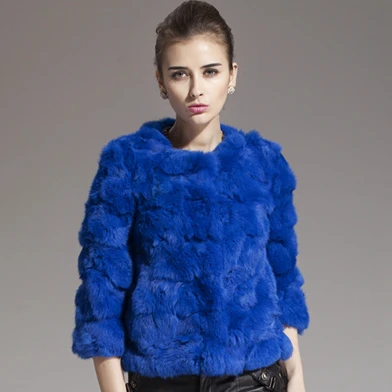 Royal Blue ZY81002 Лидер продаж женские из натуральной лоскутной кроличьей шерсти Рекс три четверти пальто женские зимние куртки меховая однотонная верхняя одежда пальто - Цвет: Royal Blue