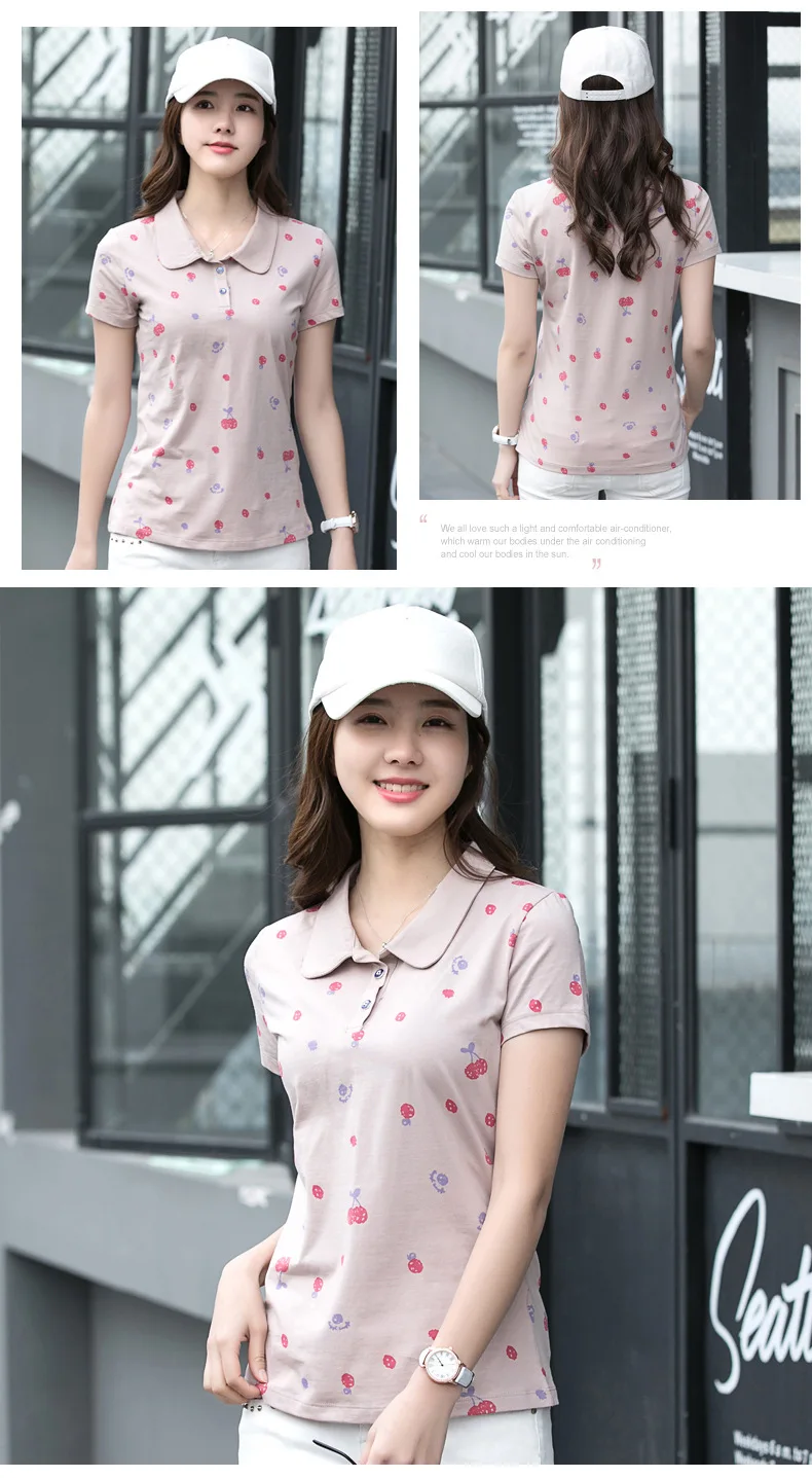 Новинка, рубашка поло для женщин, хлопок, модный принт в горошек, Camisa POLO, летние повседневные рубашки с коротким рукавом CSB09
