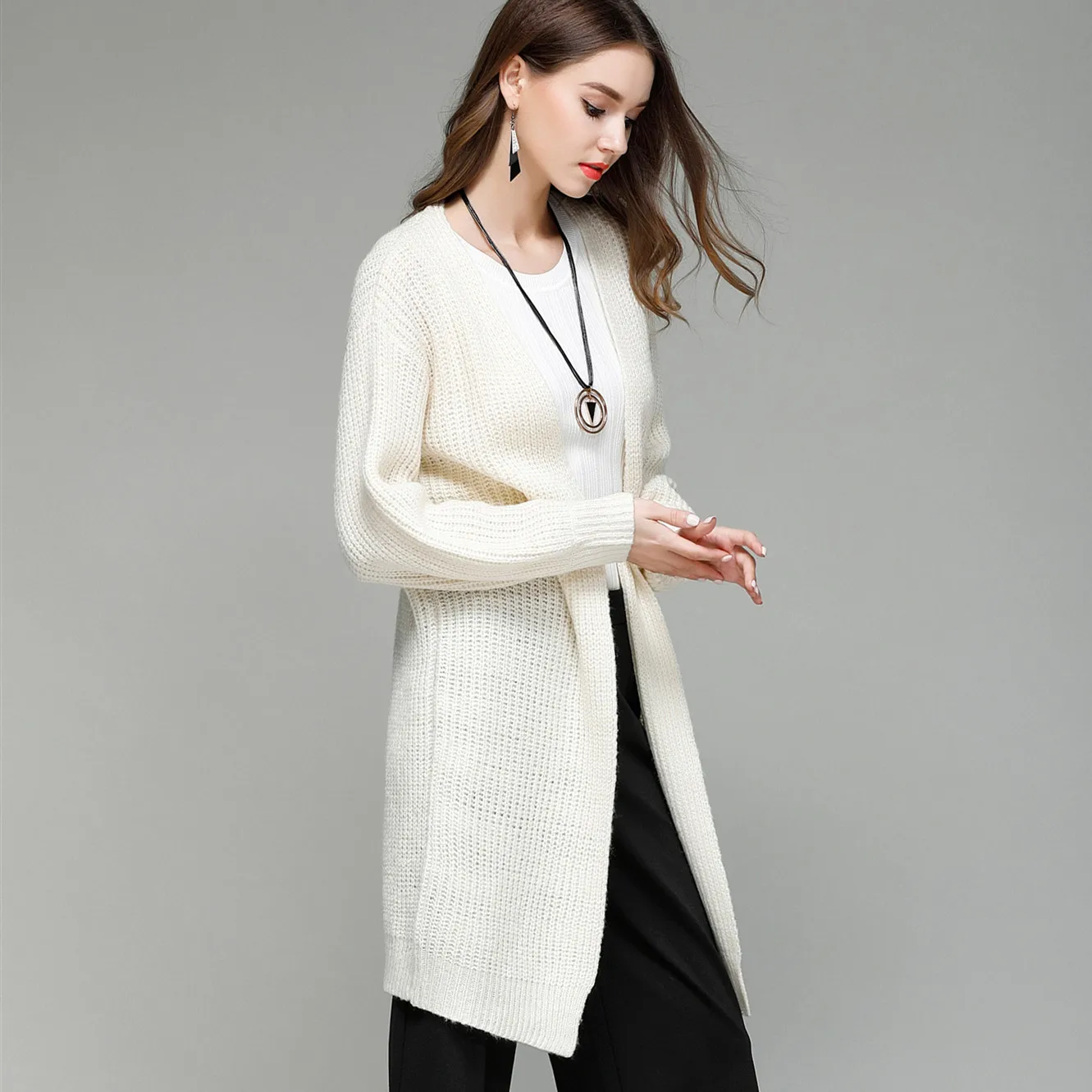кардиган женский длинный белый свитер осень 2019 кардиганы больших размеров