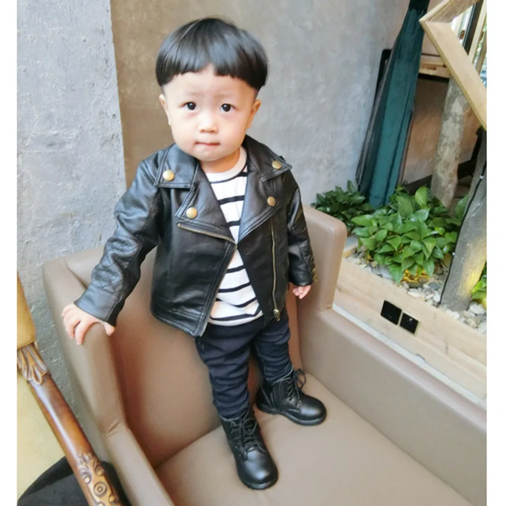 

New Fashion Spring and Autumn and the Wind PU Leather Leather Coat Baby Boys and Girls Short Children Jacket L0924