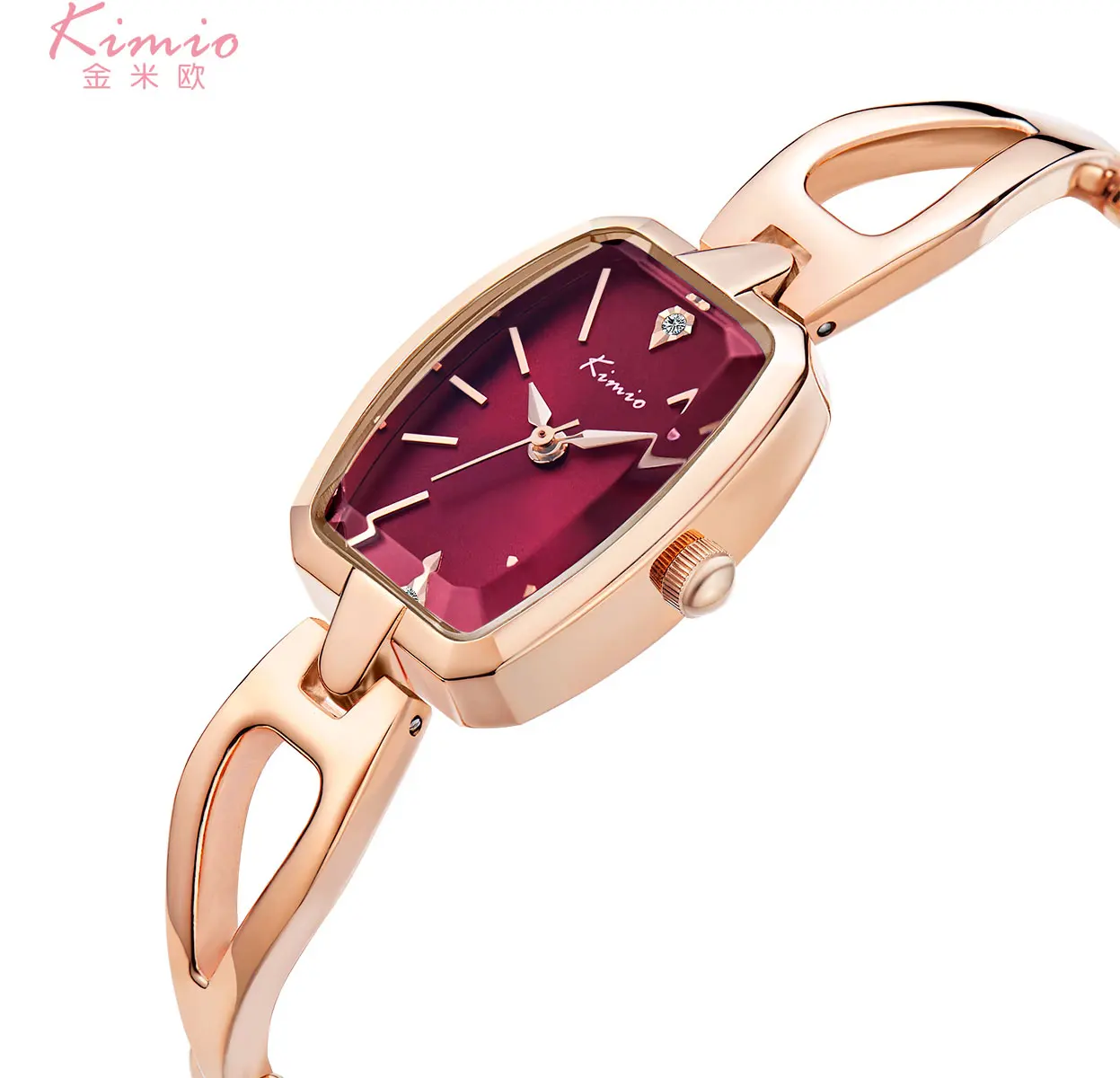 KIMIO красочные кварцевые с бриллиантами часы алый розовый золотой браслет Женское