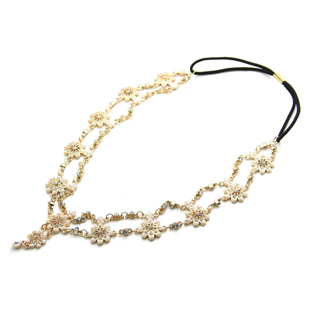 2018 Pearl Tassel Flower Stretch Headband Hair Band Wedding Accessories Crystal Bridal Head Chain Jewelry | Украшения и