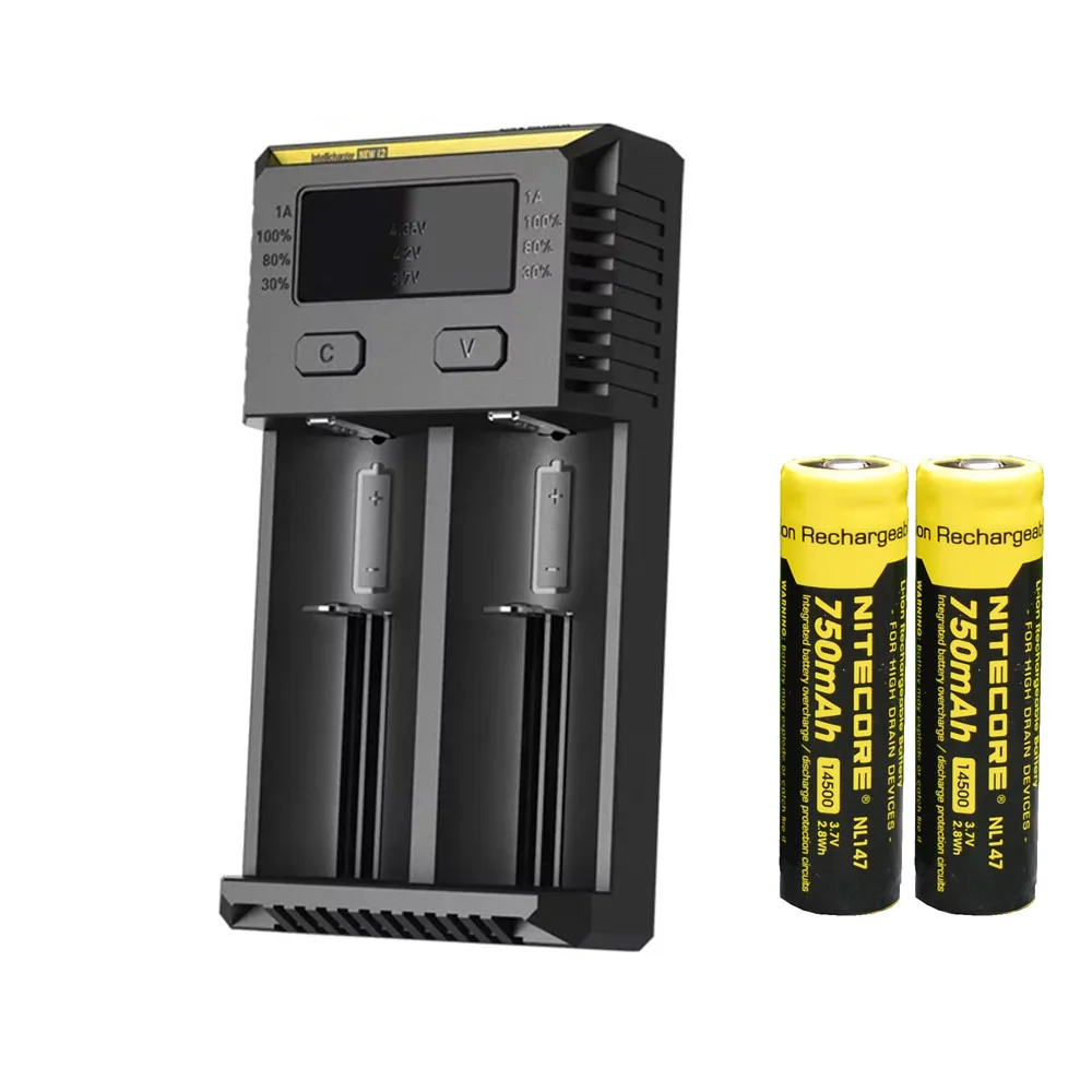 NITECORE I2 зарядное устройство+ NITECORE батареи 3500mAh 3200mAh 2600mAh 2300mAh 14500 NL147 NL166 RCR123 литий-ионный аккумулятор