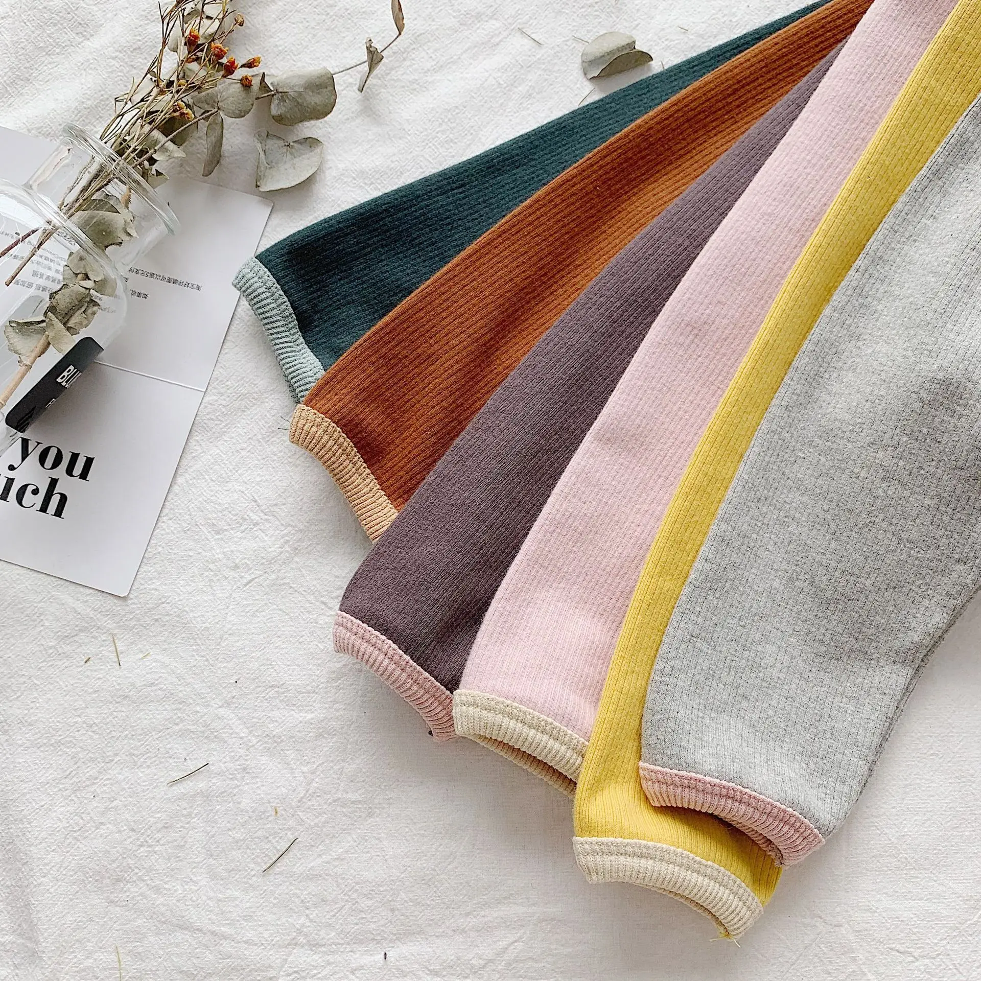 Милые повседневные леггинсы для девочек из чистого хлопка 6 цветов на осень детей