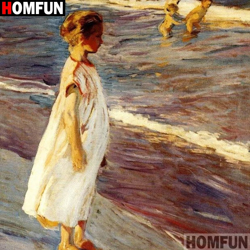 Алмазная 5D Вышивка Девушка масляная живопись море HOMFUN картина с