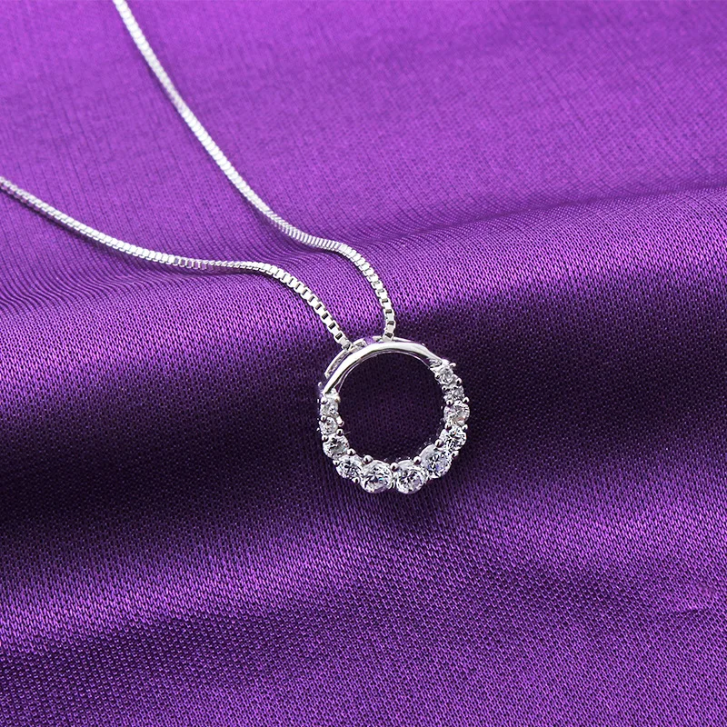 Newest Fashion Crystal Pave Hollow Design Round Shape Pendant Necklaces Pure 925 Silver Short Choker Wedding Jewelry | Украшения и