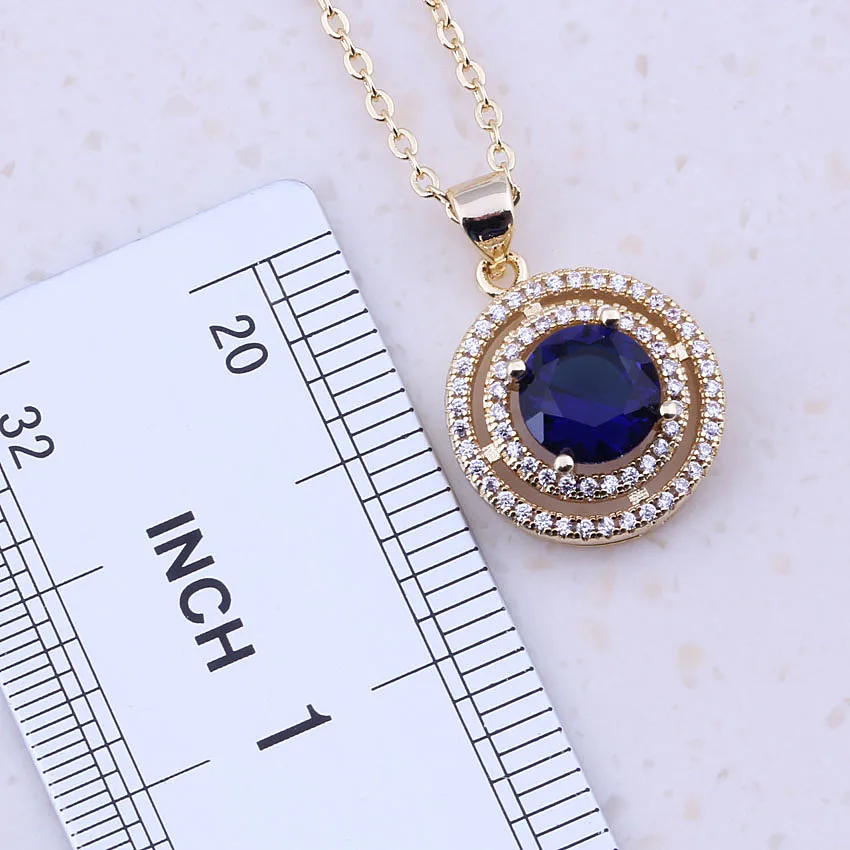 Набор ювелирных изделий для женщин Модный комплект с синим кристаллом и