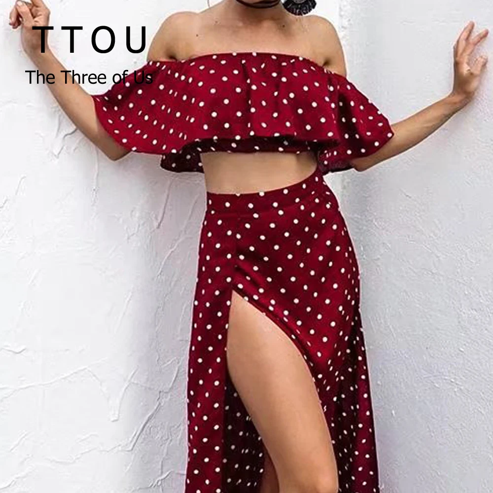 TTOU Boho летний сексуальный женский комплект из двух предметов топ с открытыми