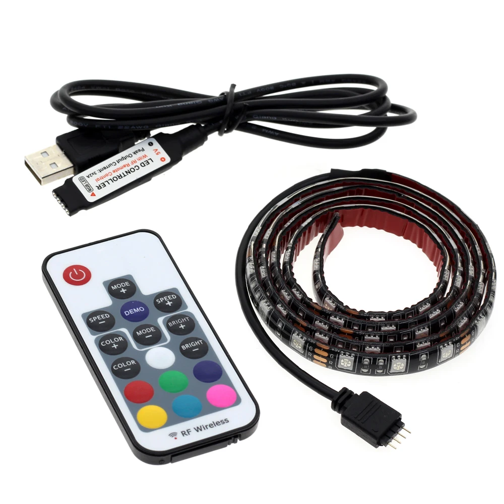 USB Светодиодные ленты 5050 RGB 60leds/M с 17Key rf контроллера 50 см/1 м/2 м комплект
