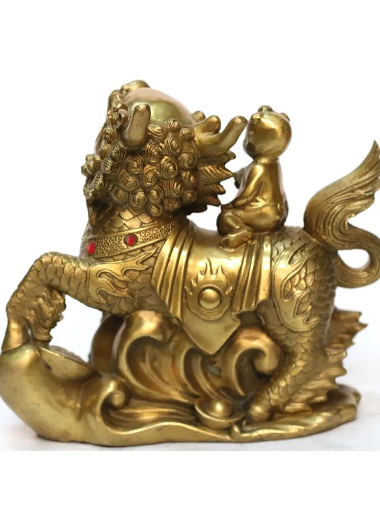 Китайский латунный медный игровой шар YuanBao Fly Kylin Kilin Qilin пара статуй