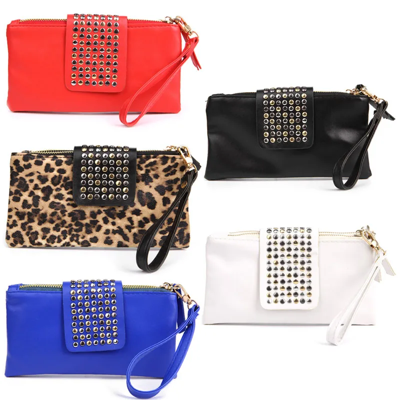 

Hot Lady Womens Black Rivet Stud Handbag PU Leather Clutch Purse Wallet Card Bag