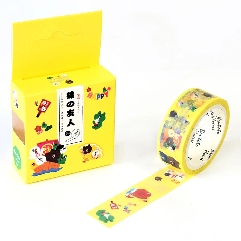 Line Friends 1 шт. васи ленты DIY японская бумага мультфильм цветок маскирующая лента декоративные клейкие ленты Скрапбукинг наклейки - Цвет: Line Friends