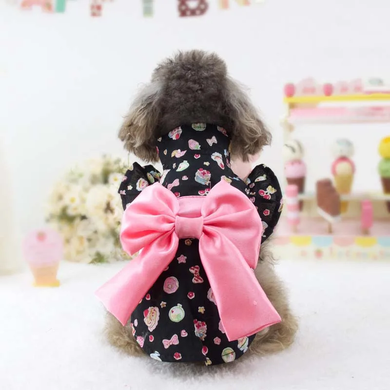 Novelty Design Ruffled Sleeve Pet Dog Dress Skirts Big Bow Tie Spring Summer Princess Cat Dinner Party Coat 20E | Дом и сад