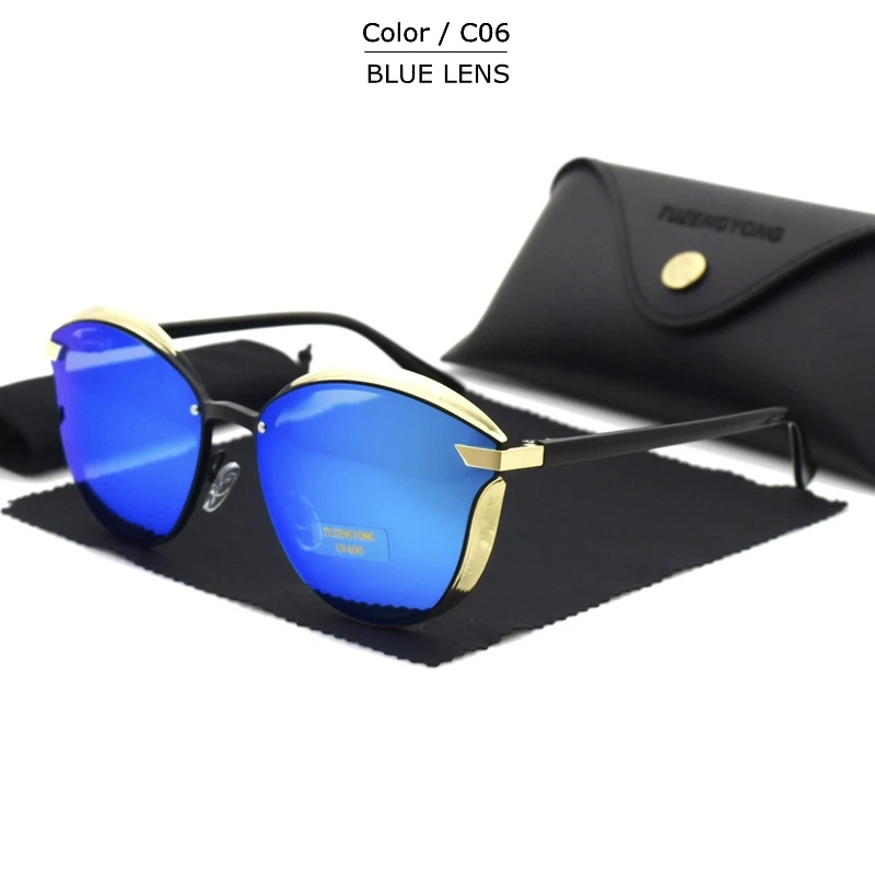 T1877 C06 TUZENGYONG Cat Eye Sunglasses Women Polarized Fashion Ladies Luxury Sun Glasses Female Vintage Shades Oculos de sol Feminino - Цвет линз: T1877 C06