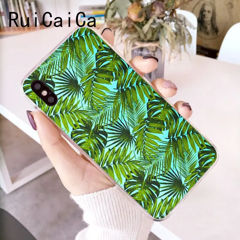 RuiCaiCa Palm tree Leaves Plant Flower Cover Soft Shell Phone Case for iPhone 6S 6plus 7 7plus 8 8Plus X Xs MAX 5 5S XR 10 | Мобильные