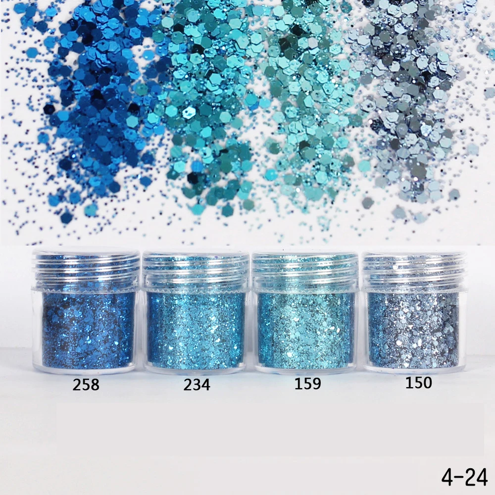 

1 Box Sky Blue Color Nail Glitter Dust Fine Mix 3D Nail Sequins Acrylic Glitter Powder Large Nail Art Tips Decoration 10ml