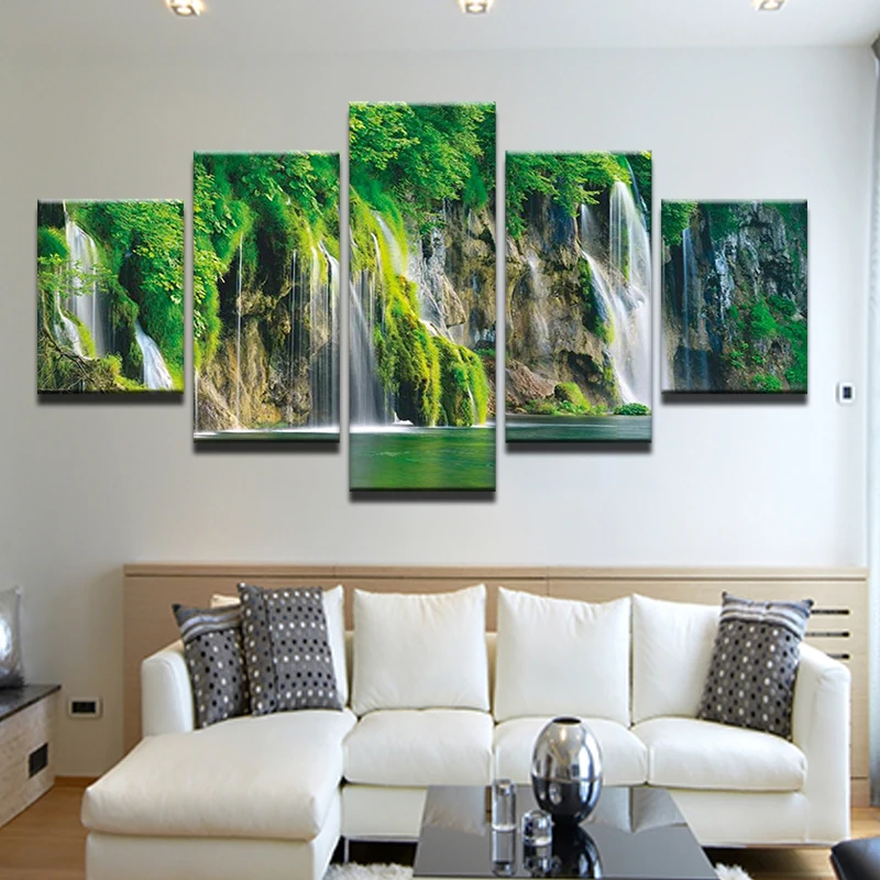 5 панельных настенных картин для гостиной искусство водопад Lakescape холст живопись