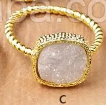 WT-R259, модные титановые кольца Druzy для женщин, ювелирные изделия, очаровательные титановые камни Друза, кольца с 24K золотом, гальванические женские кольца - Цвет основного камня: c