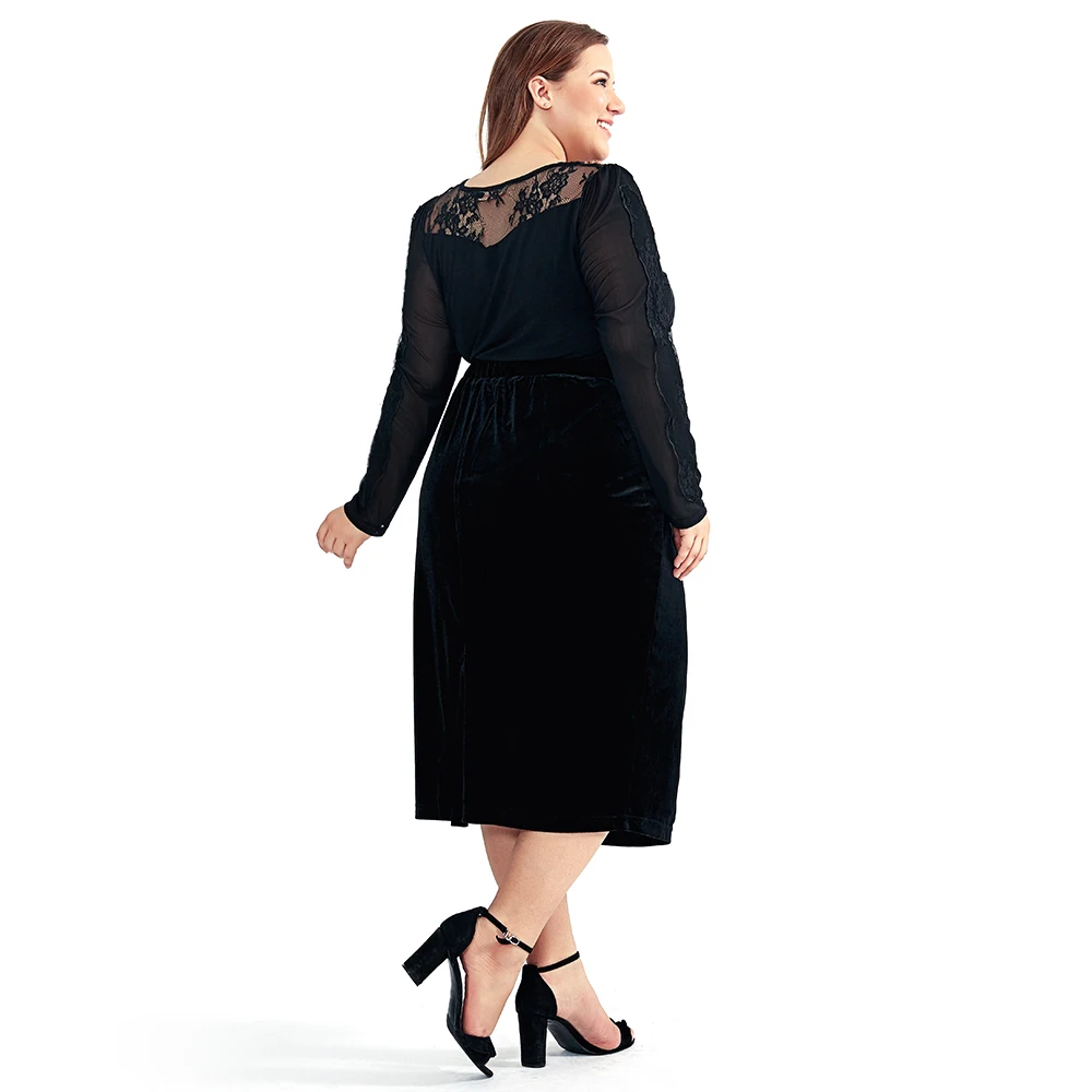 YTL Для женщин Винтаж бархат зима плюс Размеры юбки работы вечерние тонкий черный