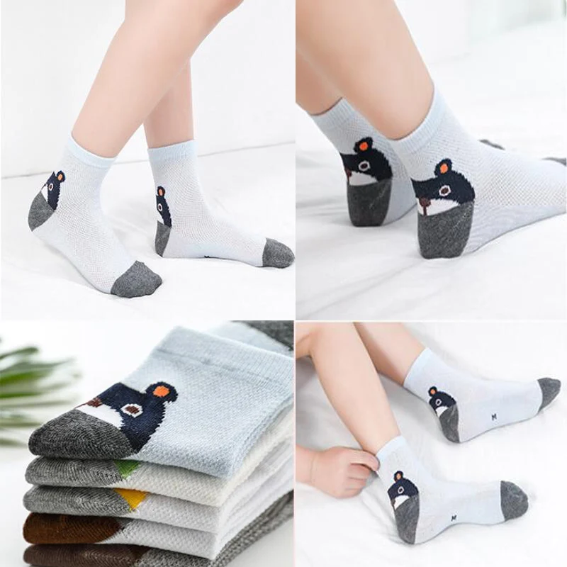 Calcetines de malla de algod&oacute;n con dibujos animados para ni&ntilde;o y ni&ntilde;a, medias de 3 a 15 a&ntilde;os, 5 pares, primavera y verano, novedad de 2019-2