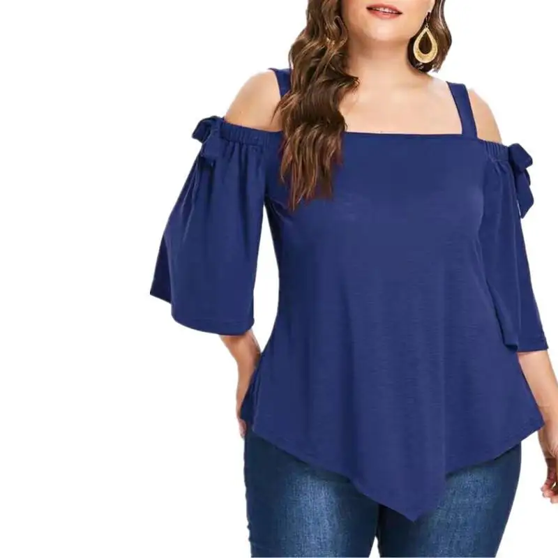 

Women Suspender Half Sleeve Sexy Tops Slash Neck Sling Off Shoulder Flare Sleeve Losse Blouse Summer Office Lady Work Shirts