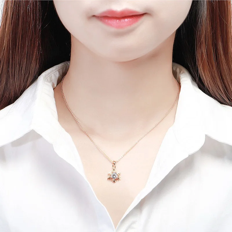 Ожерелье с подвеской снежинкой ang фианитом ААА ожерелье проекцией для влюбленных