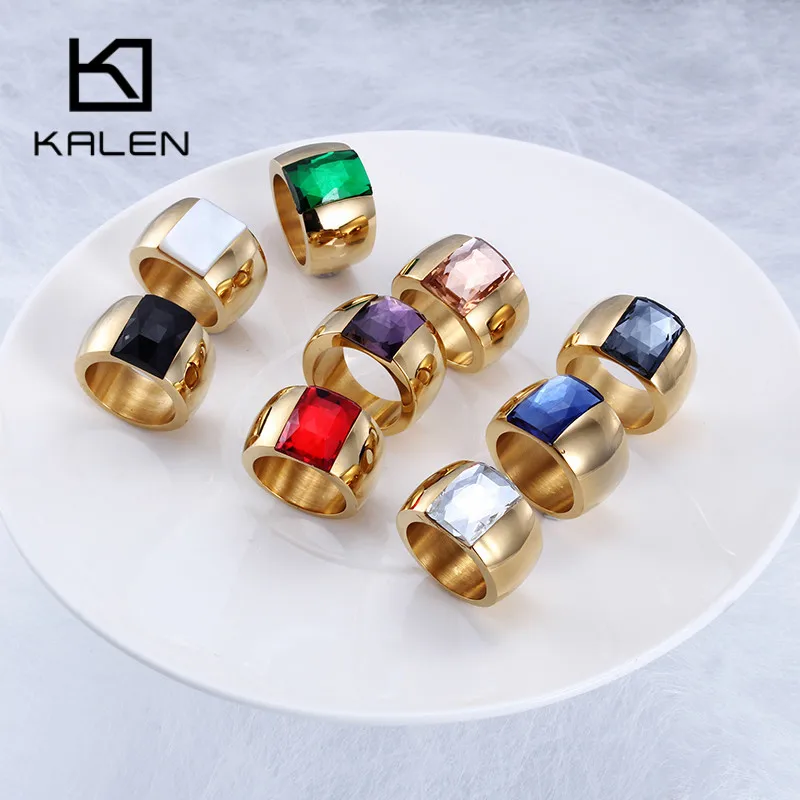 Модные золотые и цветные кольца Kalen из нержавеющей стали для женщин квадратные