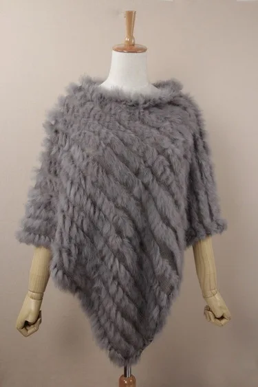 Light Grey HSPL, меховое пончо, осень, настоящий кролик,, треугольный вязаный женский пуловер, женское пончо из пашмины, pele de coelho - Цвет: Light Grey