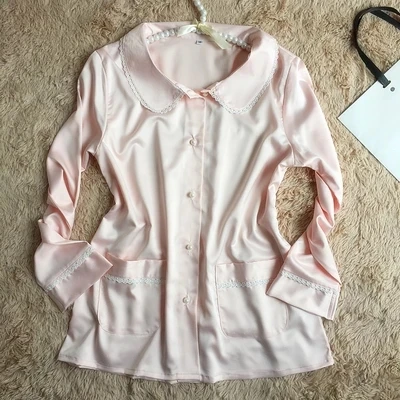 Женский пижамный комплект высокого качества милый розовый Шелковый осенне