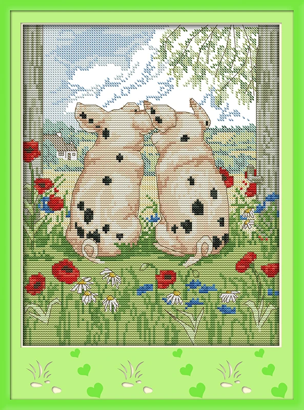

The pig couples cross stitch kit 14ct 11ct pre stamped canvas cross stitching animal embroidery DIY handmade needlework