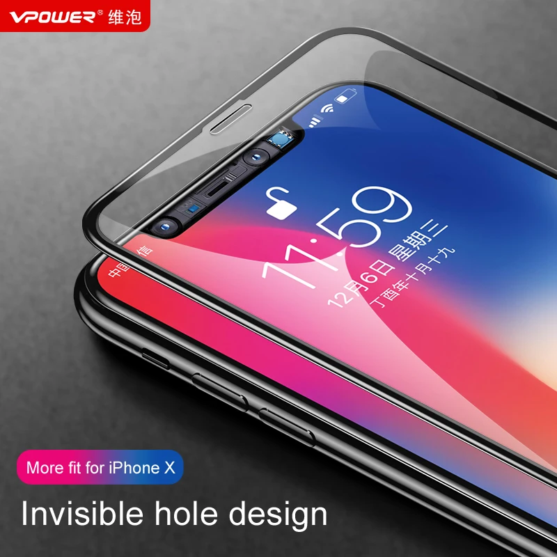 

Vpower For iPhone X 10 5D Full Tempered Glass Screen Protector Ultra Thin 9H Protective Film for iphone x